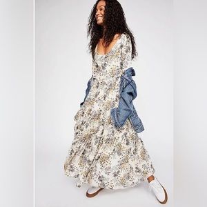 FREE PEOPLE FALL IN LOVE FLORAL BOHO MAXI DRESS SIZE 6 IVORY RARE